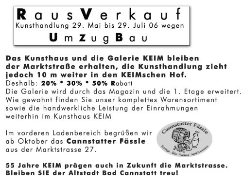 Rausverkauf wegen Umbau und Umzug